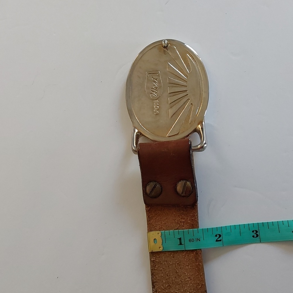 Von West Brown Leather Belt with Sunburst Buckle Hippie 70's Distressed Sz.M - Picture 6 of 6